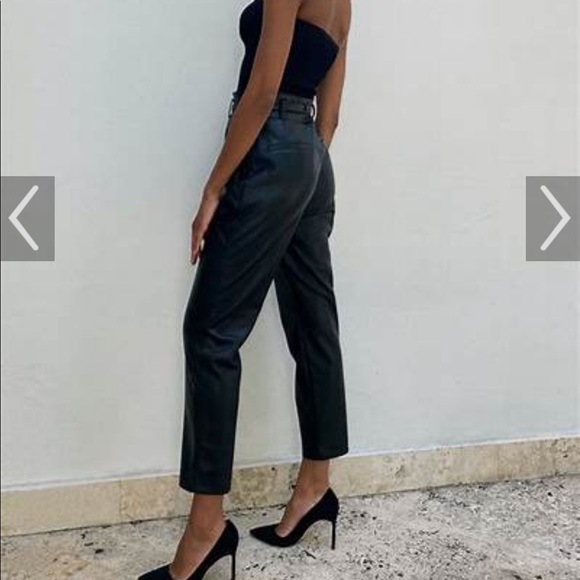 Aritzia Black Vegan Leather Belted Pant - Picture 2 of 16